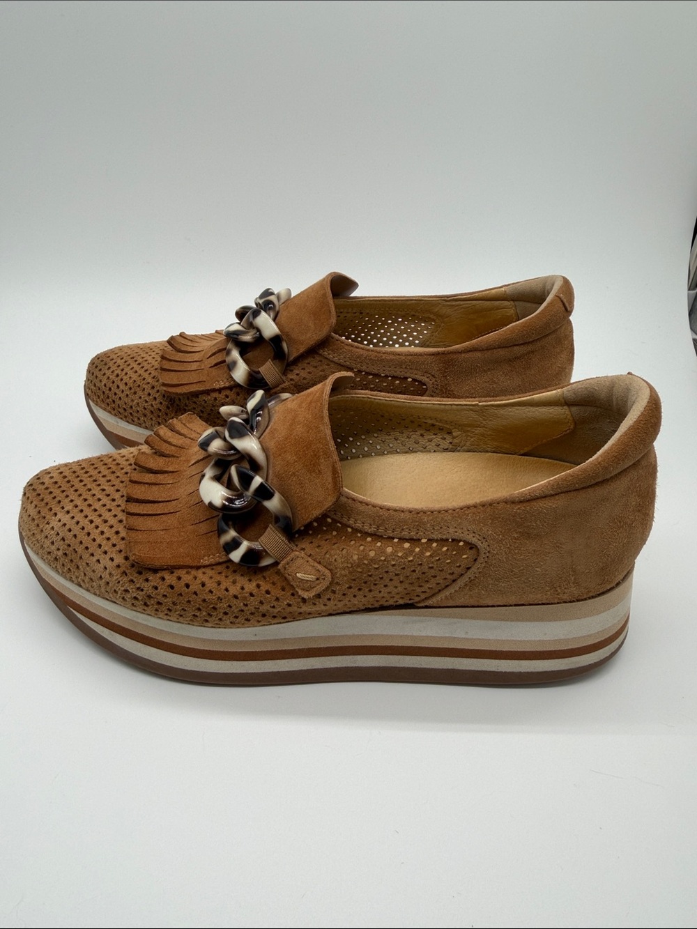 Softwaves Cadie Platform Loafers EU39 US 8-8.5 Comfort Chain Suede Arch Support